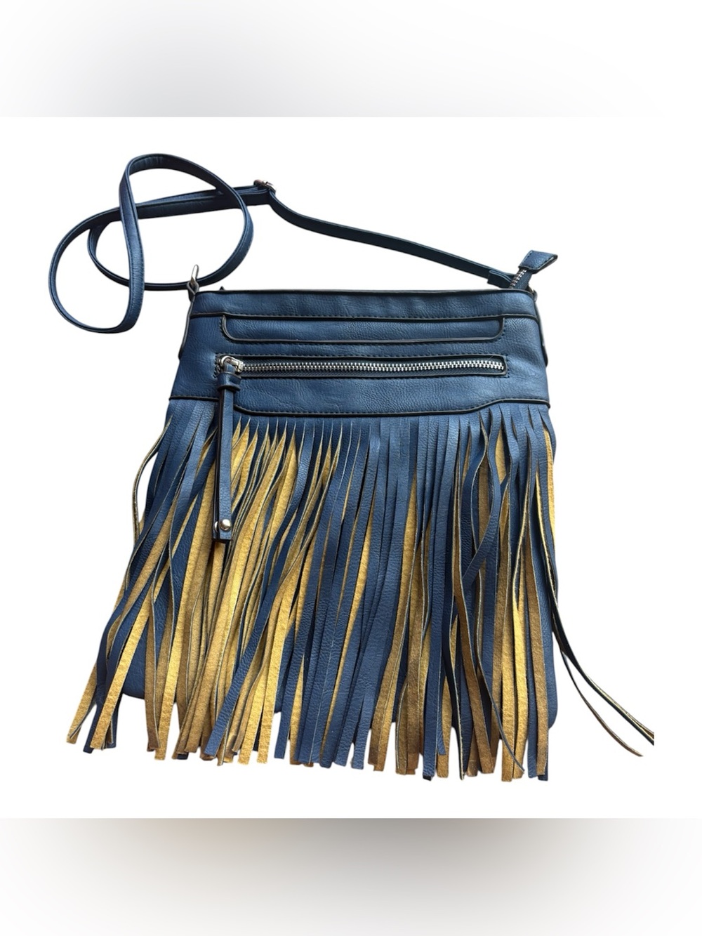 Black Rivet Fringe Crossbody Bag Boho Western Cowgirl Festival Blue Gold